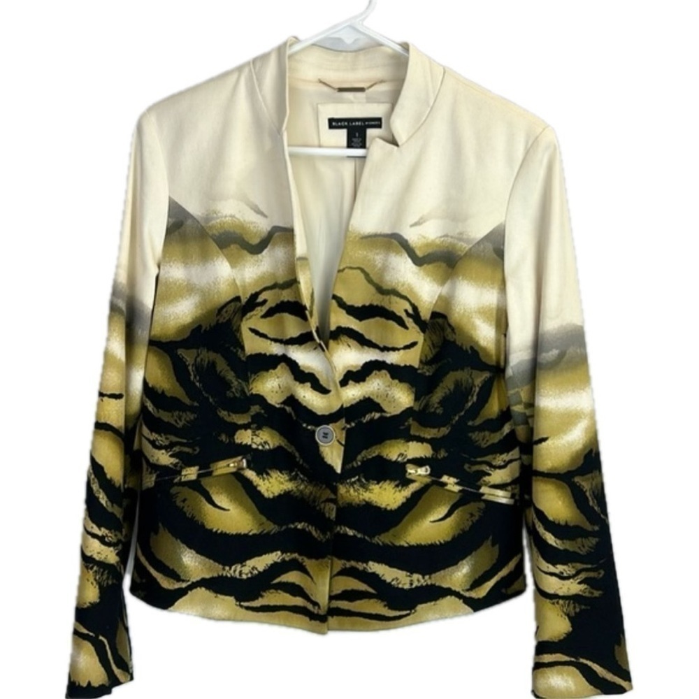 Black Label by Chico’s Designer Collection Tiger Print Fully Lined Blazer NWOT